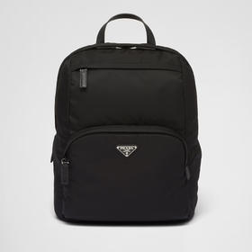 PRADA 普拉达 男士 Re-Nylon 再生尼龙和 Saffiano 皮革珐琅金属三角形徽标双肩背包 黑色 2VZ104 2DMG F0002 OOO