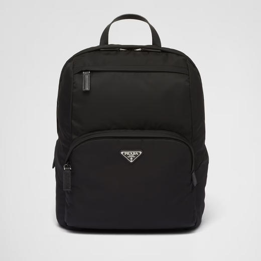 PRADA 普拉达 男士 Re-Nylon 再生尼龙和 Saffiano 皮革珐琅金属三角形徽标双肩背包 黑色 2VZ104 2DMG F0002 OOO 商品图0