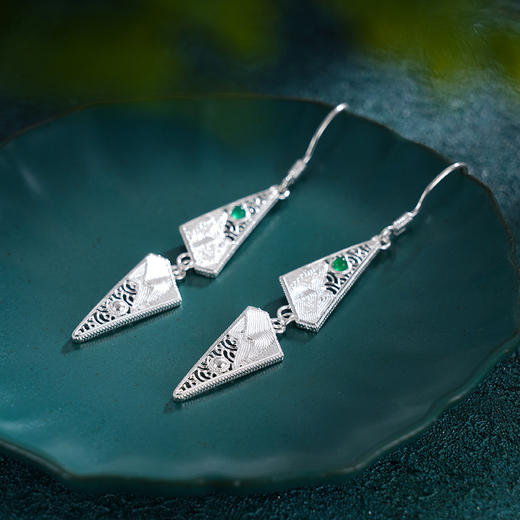 子佩集S990银【阁下天心】耳环【DSEH006】纯银花丝绿玉髓大师工坊原创作品山水倒影2509 商品图9