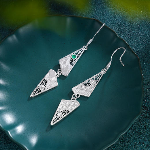 子佩集S990银【阁下天心】耳环【DSEH006】纯银花丝绿玉髓大师工坊原创作品山水倒影2509 商品图4