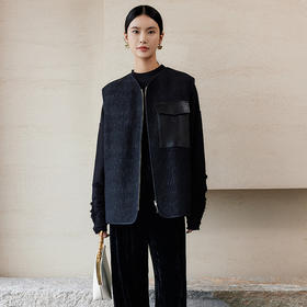 玳莎两面穿中式马夹女2024年冬季复古拼接面料设计感宽松V领外套  ED37002