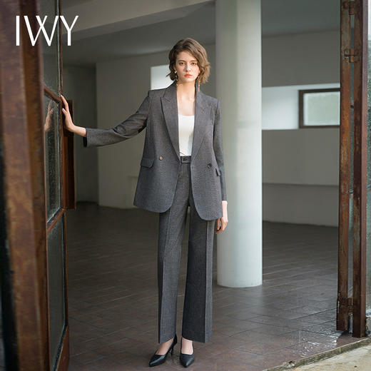 IWY/秋冬新款高级深灰色西装外套女期限休闲款式职业两件套OLC13517+P33517 商品图1