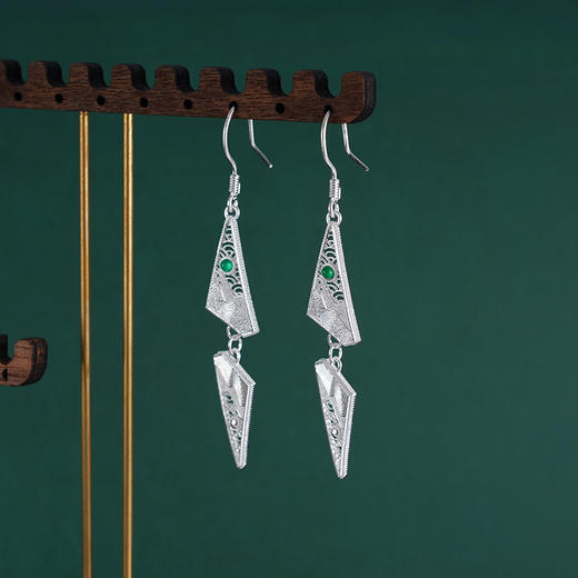 子佩集S990银【阁下天心】耳环【DSEH006】纯银花丝绿玉髓大师工坊原创作品山水倒影2509 商品图6