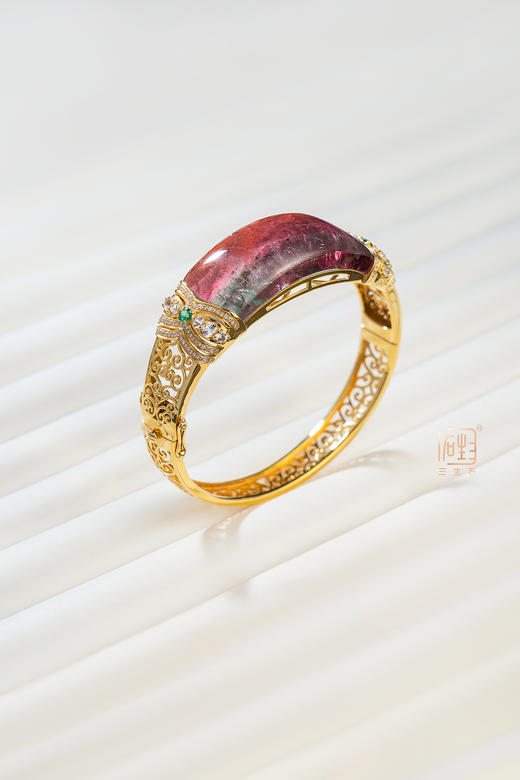 18K金精品西瓜碧玺花丝手镯 商品图1