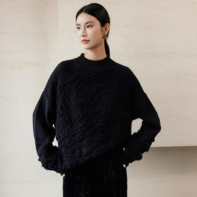 玳莎中式提花钉珠针织衫女2024年冬季新款宽松慵懒落肩袖圆领毛衣  ED33305
