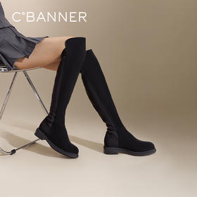 千百度低跟弹力靴显瘦袜靴女冬季时尚过膝瘦瘦靴高筒长靴A24539510