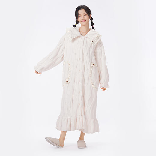 都市丽人睡衣生活家居单件袍家居服长毛绒提花厚女士法兰绒单件袍LHT7B3 商品图1