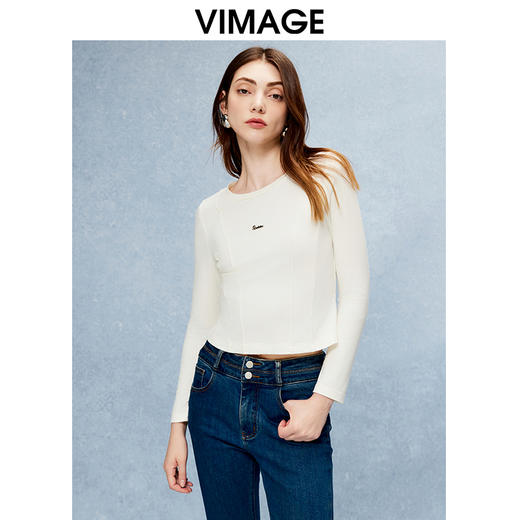 VIMAGE纬漫纪秋季新款个性设计感修身显瘦短款T恤上衣V2213823 商品图2