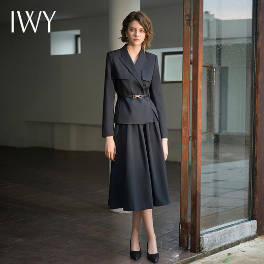 IWY/秋冬新款黑色西装套裙女收腰显瘦女神范名媛两件套装C14325+S14325 商品图2