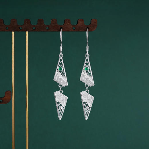 子佩集S990银【阁下天心】耳环【DSEH006】纯银花丝绿玉髓大师工坊原创作品山水倒影2509 商品图5