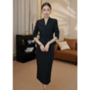 2024秋季新款安可拉红简约V领单排扣优雅西装半身裙两件套 商品缩略图4