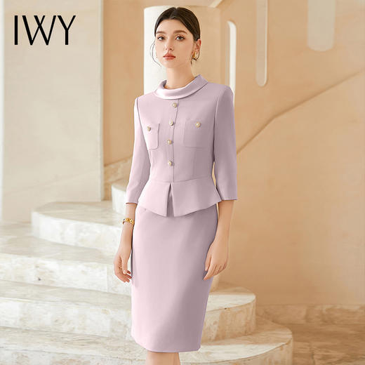 IWY/紫色圆领漂亮女装时尚套装假两件连衣裙女洋气七分袖Q1185-Q 商品图3