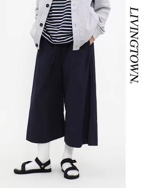 LIVINGTOWN/LT砂洗棉阔腿裤