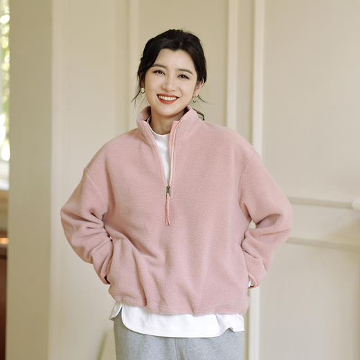 绽放756朵/糯米团卫衣羊毛感摇粒绒2024减龄高领半拉链插袋外套 商品图2