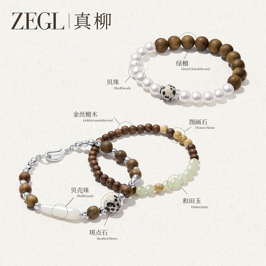 ZEGL设计师白檀系列天然和田玉绿檀木佛珠手串珍珠手链女串珠手饰 商品图1