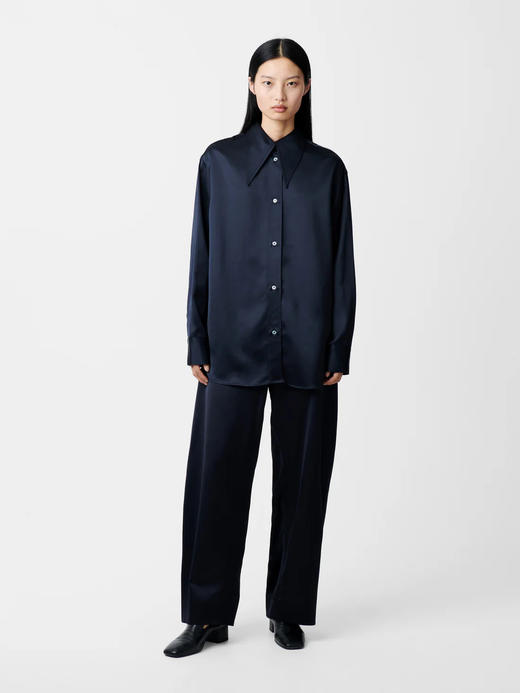 Studio Nicholson  墨蓝色GABLE尖长领丝羊毛衬衫 商品图4