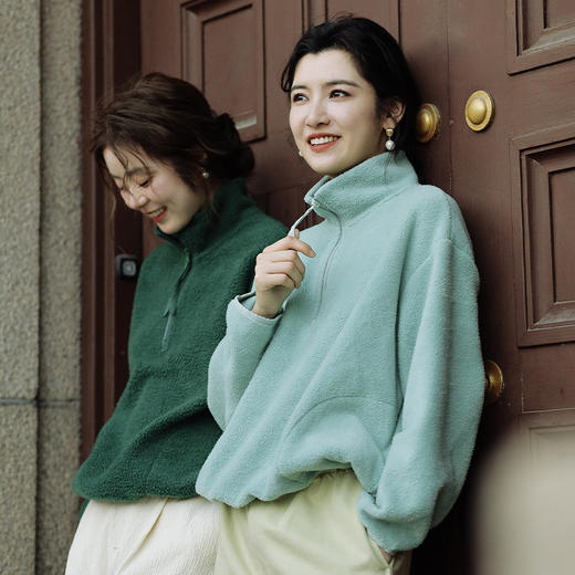 绽放756朵/糯米团卫衣羊毛感摇粒绒2024减龄高领半拉链插袋外套 商品图0