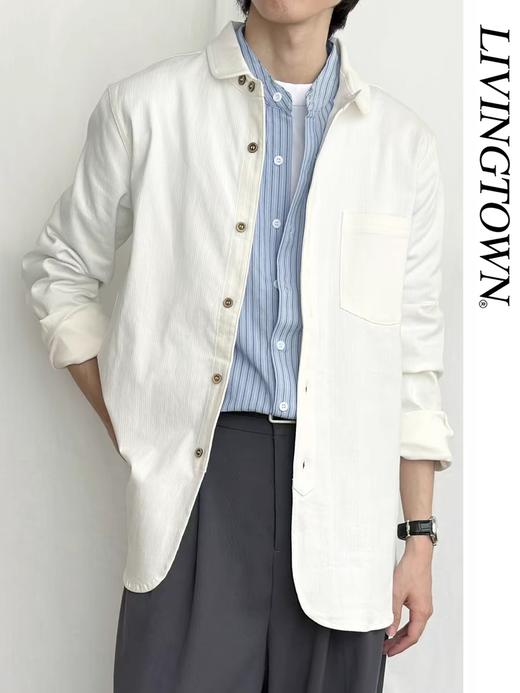 LIVINGTOWN/LT鱼骨纹厚重棉质衬衫 商品图0