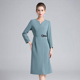 全新升级【铂金会员413/天猫559/差价146】(12519) 洛诗琳气质优雅开口V领连衣裙2024秋季设计感通勤职业裙