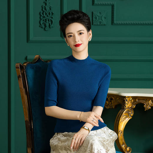 TZW-WWXZ8308半高圆领羊毛针织衫中袖毛衣 商品图1