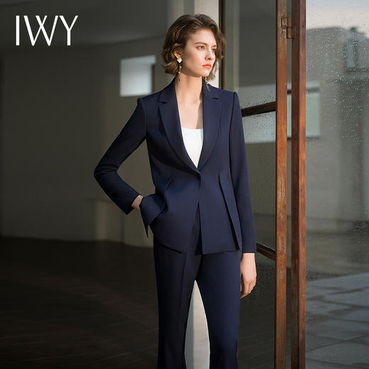 IWY/藏青色西装套装女大学生面试职业装高级感正式场合收腰西服考公OLC14312+P34312 商品图2