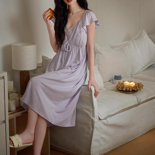 裁缝学苑AS349莫代尔V领小飞袖睡裙纸样睡衣裙子带胸垫女装样板 商品图4