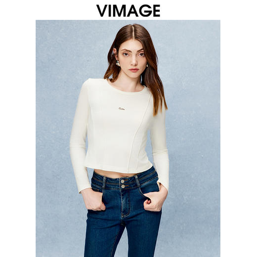 VIMAGE纬漫纪秋季新款个性设计感修身显瘦短款T恤上衣V2213823 商品图0