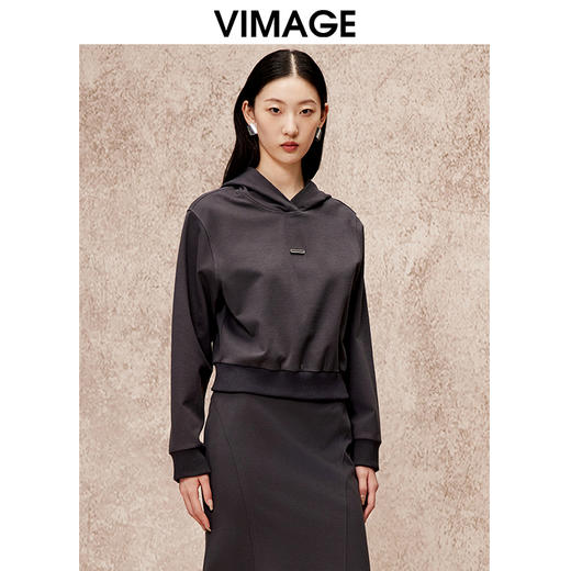 VIMAGE纬漫纪秋季新款时尚显瘦百搭纯色简约休闲宽松连帽卫衣V2213824 商品图2