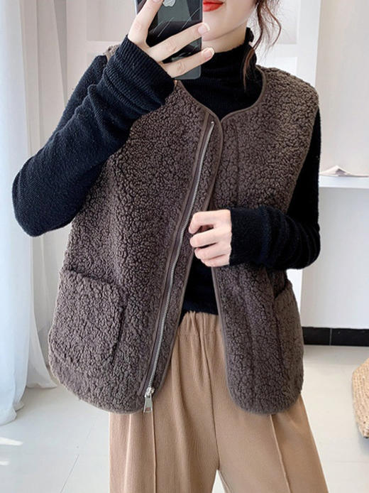 拉链羊羔毛马甲背心女一体外搭显瘦秋冬新款洋气潮流时尚外穿马夹 商品图0