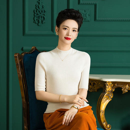 TZW-WWXZ8308半高圆领羊毛针织衫中袖毛衣 商品图3