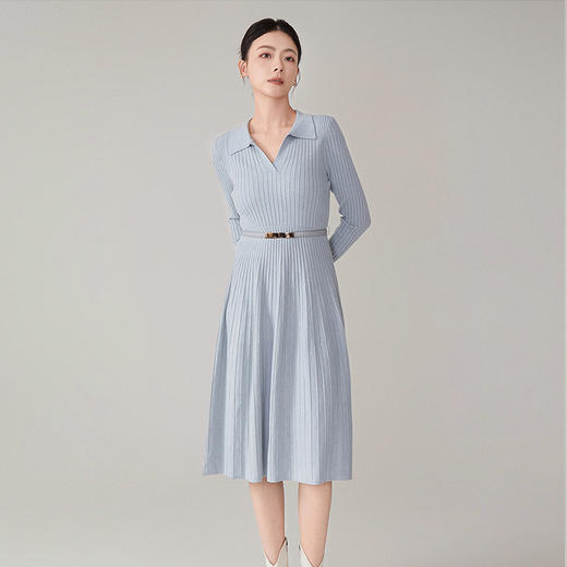 【hr】全新升级【铂金会员330/天猫439/差价109】(11827) 洛诗琳秋季新款气质纯色V领时尚收腰法式针织收腰连衣裙 商品图1