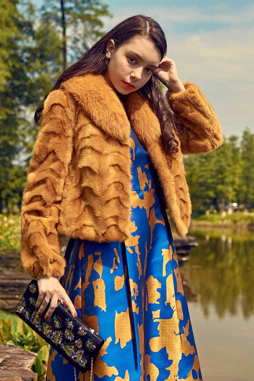 《画尽世界光影，只为挚爱的女人》--白杨树 黄色水貂皮草6P6691 商品图4