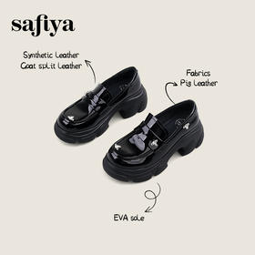 Safiya/索菲娅2024秋学院风漆皮圆头百搭粗跟厚底英伦星钻小皮鞋 SF43112073