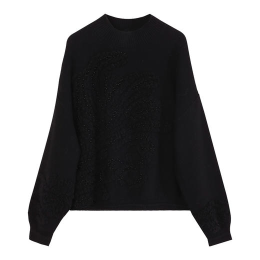 玳莎中式提花钉珠针织衫女2024年冬季新款宽松慵懒落肩袖圆领毛衣  ED33305 商品图4