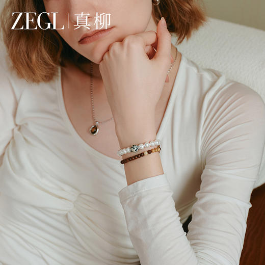 ZEGL设计师白檀系列天然和田玉绿檀木佛珠手串珍珠手链女串珠手饰 商品图0