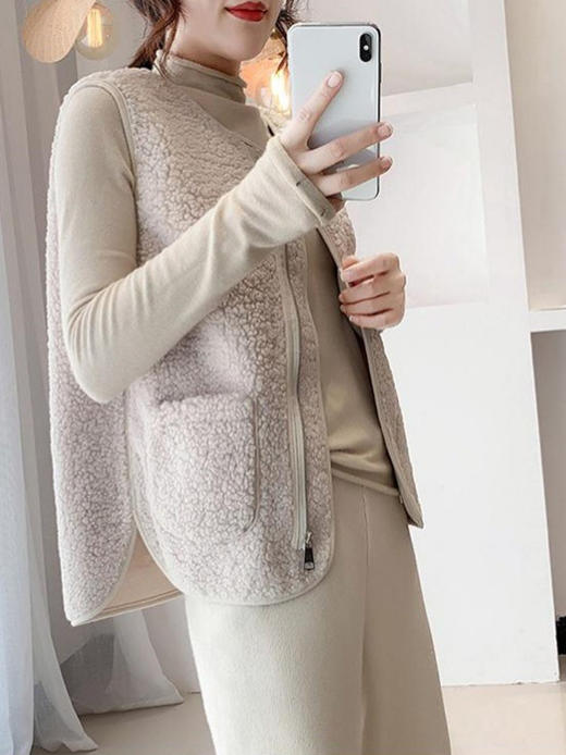 拉链羊羔毛马甲背心女一体外搭显瘦秋冬新款洋气潮流时尚外穿马夹 商品图2