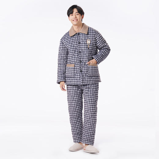 都市丽人都市锋尚睡衣亲情蜜语长袖贝贝绒印花夹棉加厚男士加夹棉套装FHT0B3 商品图1