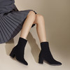 千百度粗高跟弹力靴袜靴冬季显瘦时装靴瘦瘦短靴女靴子A24542850 商品缩略图2