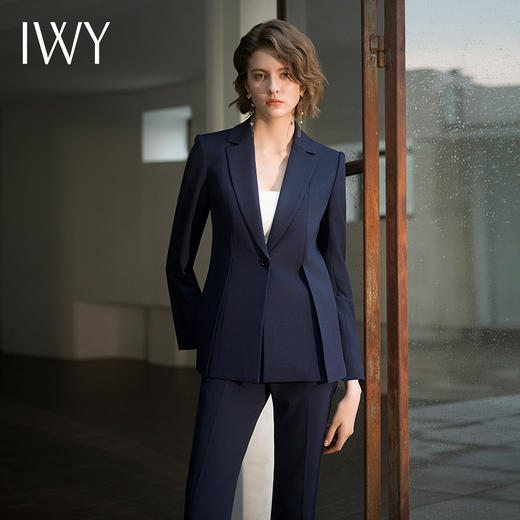 IWY/藏青色西装套装女大学生面试职业装高级感正式场合收腰西服考公OLC14312+P34312 商品图0