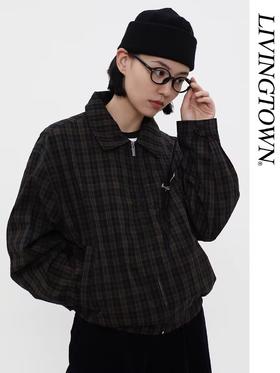 LIVINGTOWN/LT格纹哈灵顿刺绣夹克