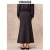 VIMAGE纬漫纪简约通勤黑色高腰包臀鱼尾过膝半身裙秋季新款V2206813 商品缩略图4
