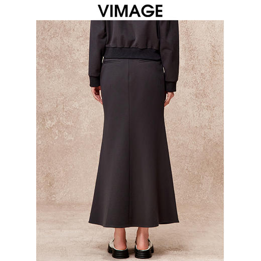 VIMAGE纬漫纪简约通勤黑色高腰包臀鱼尾过膝半身裙秋季新款V2206813 商品图4