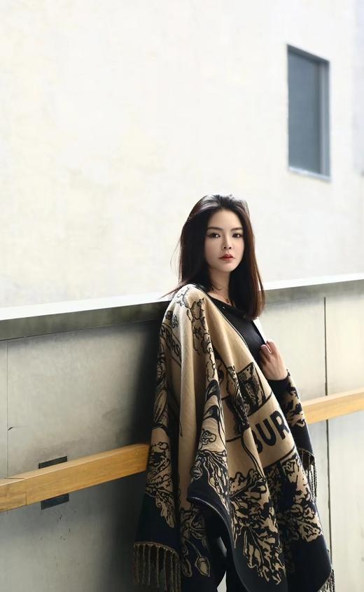 代工1:1稀缺捡漏双面皮滚边羊绒羊毛披肩大衣斗篷 商品图6