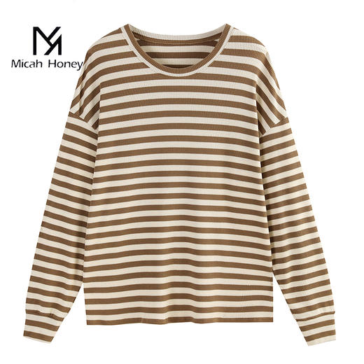 米加蜜落肩长袖条纹上衣，啾啾妈自留，百搭版型简约大方 商品图5