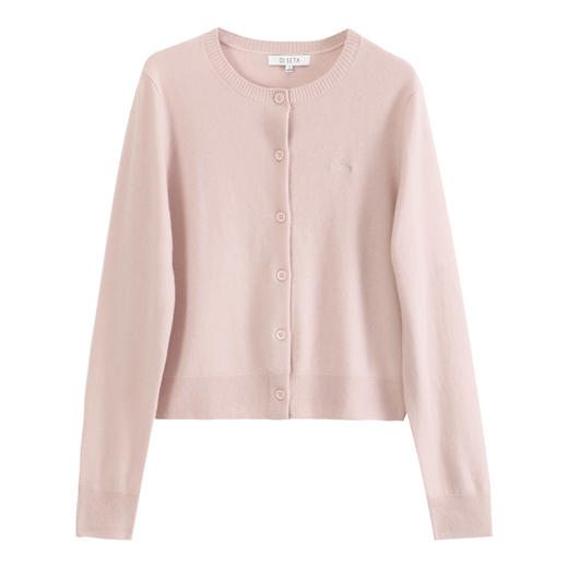 玳莎粉色圆领针织开衫女冬季简约时尚LOGO绣花羊毛衫上衣  ED33317 商品图4