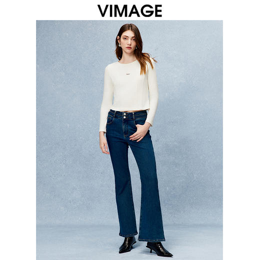 VIMAGE纬漫纪秋季新款个性设计感修身显瘦短款T恤上衣V2213823 商品图1