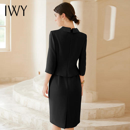 IWY/千金风套装裙子女早秋连衣裙御姐范黑色醋酸七分袖西装裙Q1185 商品图3