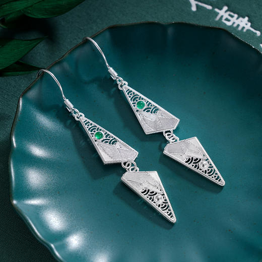 子佩集S990银【阁下天心】耳环【DSEH006】纯银花丝绿玉髓大师工坊原创作品山水倒影2509 商品图7