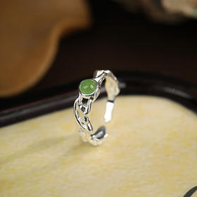 售完不补｜敦煌【缠枝·和田玉银戒指】新中式复古轻奢小众和田玉戒指