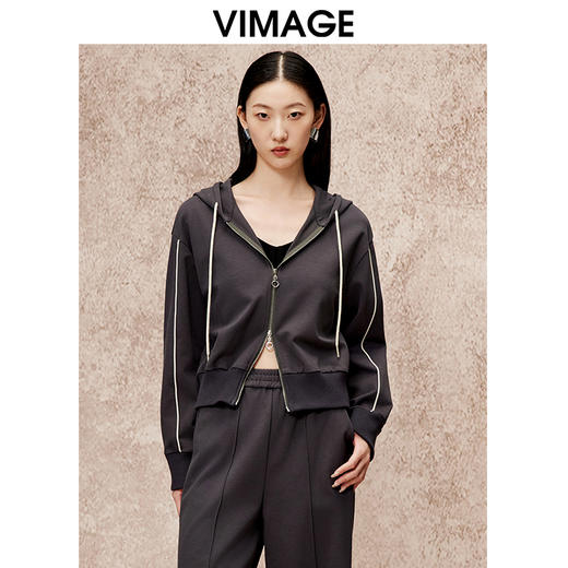 VIMAGE纬漫纪时尚双头拉链休闲连帽卫衣秋季新款V2203808 商品图0